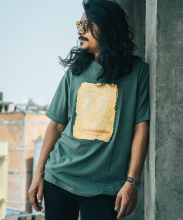 Hills & Clouds Kathmandu Map T-shirt (Green) For Men