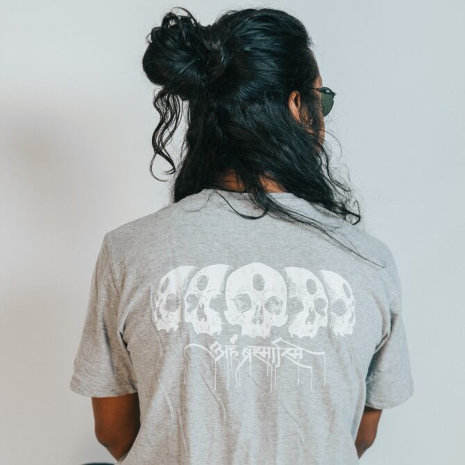 Hills & Clouds Graphic Series T-Shirt [Aham Bramasmi (Skull)] {Grey}