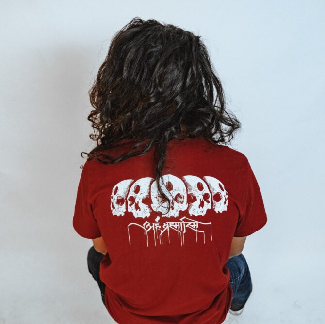 Hills & Clouds Graphic Series T-Shirt [Aham Bramasmi (Skull)] {Maroon}