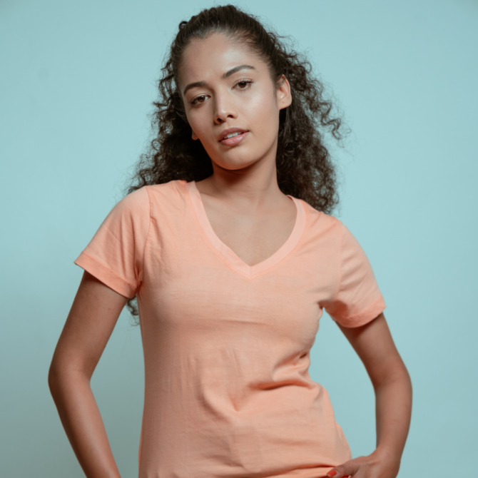 Hills & Clouds V Neck T-Shirt For Women (Peach)